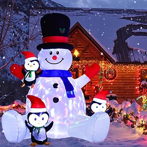 Gomat Осветен Надуваем Снежен човек Коледна украса Външно - 7 фута Надуваем Снежен човек и Пингвините са с вградени Цветни Въртящи светодиодни