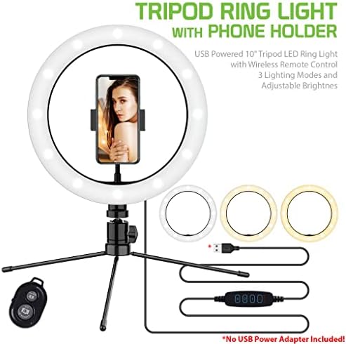 Светъл трикольор пръстен за селфи, съвместим с Samsung Galaxy J7 Prime T-Mobile 10 инча, с дистанционно управление за директно излъчване