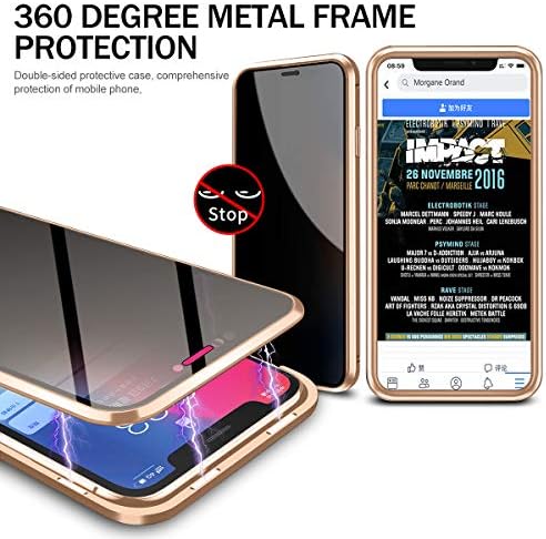 Универсален магнитен калъф за iPhone X / XS, [Защита на екрана от надзъртане и прозрачно задната част на кутията] [Двустранно закалено стъкло]