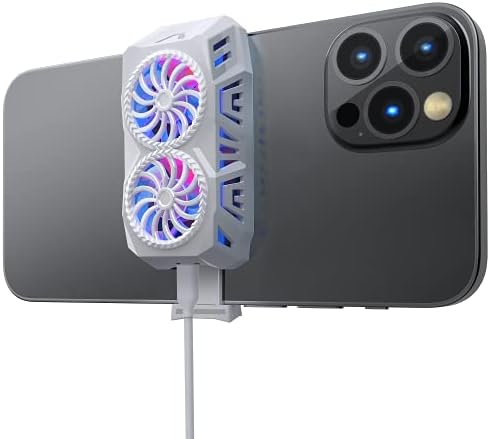 Охладител за телефон AIHOOR с двойно охлаждащ вентилатор за игри, съвместим с iPhone и Android (4,5 - 7 инча), бял