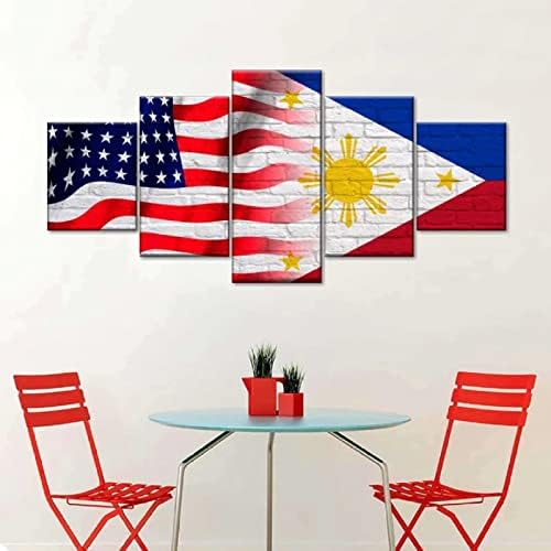 Картини LUXPAR За Украса на стени, 5 бр., Платно, Стенно Изкуство, Флаг на САЩ и Филипините, 5 бр., Щампи върху Платно, Постери,