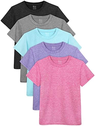 Тениска за момичета Poroka, 5 опаковки, Детска тениска с кръгло деколте за активни спортни изяви, Ежедневни тениска за Всеки Ден,