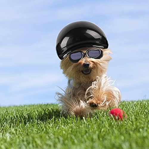 Комплект каска и Защитни очила за домашни любимци HACRAHO, 2 броя, Мотоциклети Каска за Черни Кучета и Слънчеви Очила за