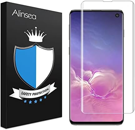 Защитно фолио Alinsea за Galaxy S10 от закалено стъкло [Не за S10 Plus / S10E] [Напълно залепваща] [Съвместим със сензор за пръстови отпечатъци] [3D кристал] [Подходящ за Samsung Galaxy S10] съ