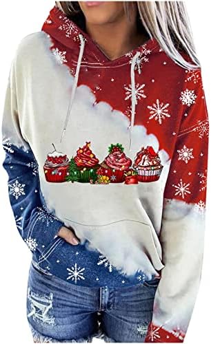 Fandream Hoody с Кръгло деколте, Дамски Тениски с Коледните Принтом на съвсем малък и Качулка, Ежедневни Работни Дамски Блузи