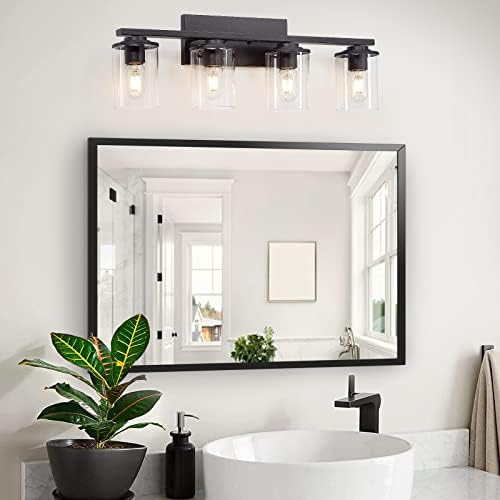 Осветителни тела за баня Doltoro 4 Light, Матово Черни Тела за тоалетна масичка с Прозрачни Стъкла, Модерен Лампа За баня