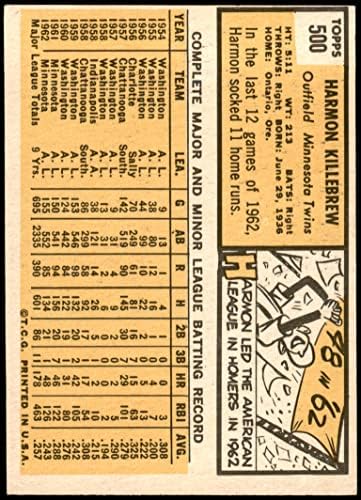 1963 Topps 500 Хармън Киллебрю Миннесотские близнаци (Бейзболна картичка) VG Близнаци