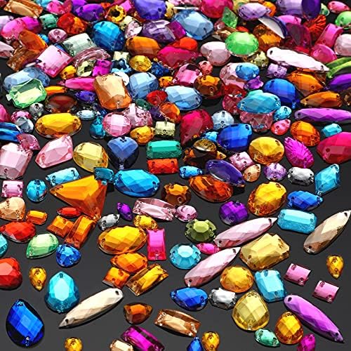 500 Броя Шевни Скъпоценни Камъни Акрилни Шевни Crystal Смесени Форми на Sew Кристали с 2 Дупки за Дрехи и Бижута от Мъниста, за Шиене (Тъмно Синьо)