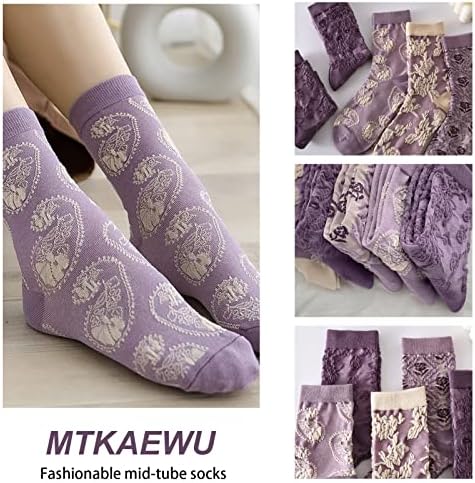 MTKAEWU, 5 Опаковки Прекрасни Женски Чорапи С цветен модел, годината на Реколтата, Бродирани Чорапи С Флорални Накъдрен, Кавайные
