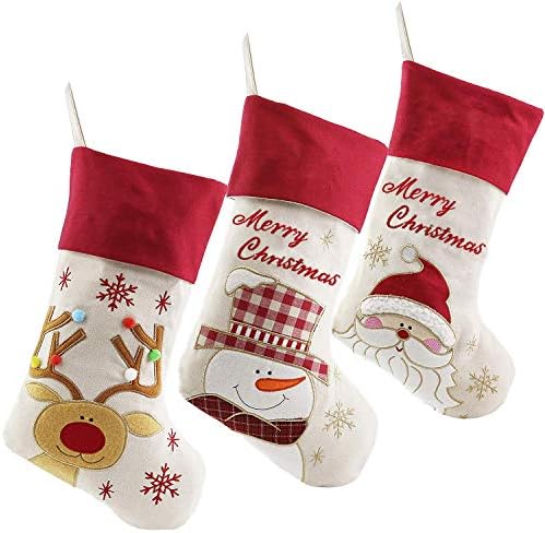WEWILL Реколтата, Коледни Чорапи, Комплект от 3 на Дядо коледа, Снежен човек, Северен Елен, Коледен Герой, Голям Коледен Отглеждане,