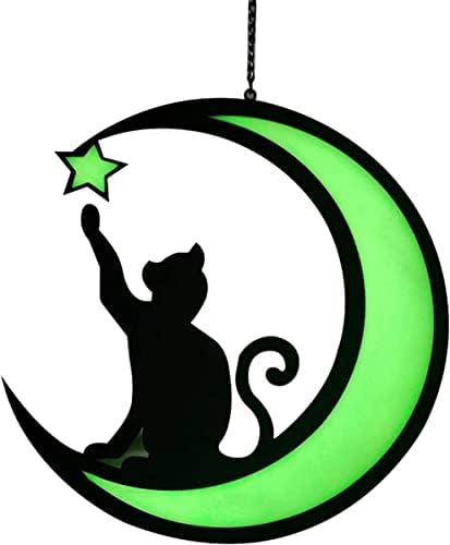 Kszoxdi Зимен сън Черна Котка на Лунния Витражах, Декор, за да Черна Котка на Синята Луна, Украса за Ловеца на слънцето,Любители на котки