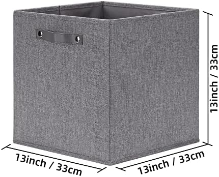 Кошница за съхранение на Bidtakay Cube, Големи Кутии за съхранение, 4 опаковки, Органайзер за съхранение на Кубчета 13x13 Инча, Штабелируемые Кутии Кубчета с дръжка, Сива на ?