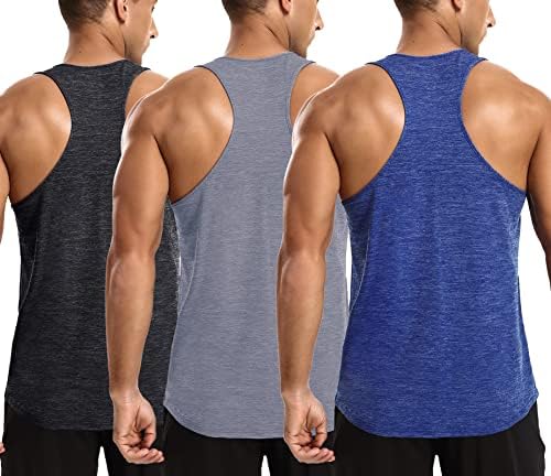 LecGee Мъжки 3 опаковки Сухи потници с Y-Образно деколте на гърба, Тениски За Тренировка на мускулите В залата, Мрежести