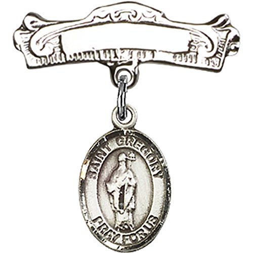 Детски икона от сребро с Чар Св. Григорий Велики и Извити Полирани игла за Икона 7/8 X 7/8 инча