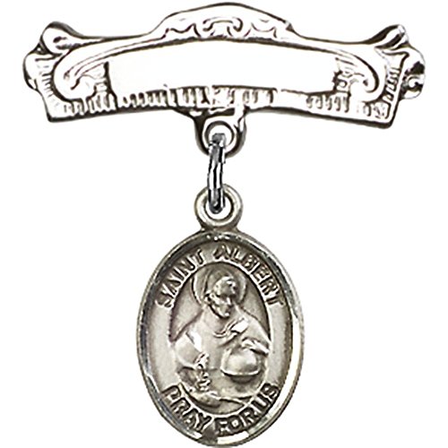Детски икона от сребро с Чар Свети Алберт Велики и Извити Полирани игла за Икона 7/8 X 7/8 инча