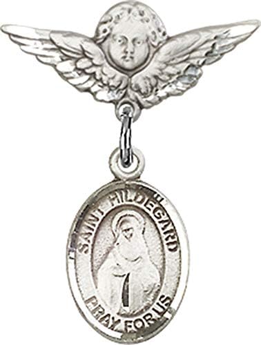 Иконата на детето Jewels Мания за талисман на Свети Хильдегарды Фон Бинген и икона на Ангел с крила | Иконата за Дете от Сребро с Талисман