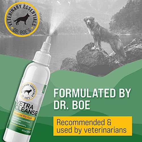 Dr. Boe's Veterinary Essentials VetraCleanse Advanced Otic Flush - Препарат за почистване на ушите на кучета и котки, сигурно за обща употреба - 8 течни унции.