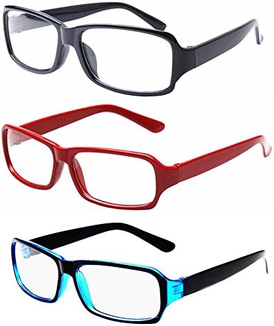 Очила в Рамки с Правоъгълна форма в ретро стил FancyG® в класически ретро Стил с прозрачни Лещи, Комплект от 3 теми, Цвет3