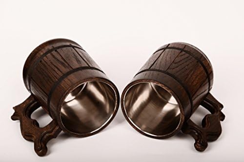 Комплект от 2 Бирени дървени чаши, ръчно изработени - Дърворезба халби за Бира от екологично дърво Отлични Идеи за подаръци Бирени