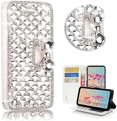 Чанта-портфейл STENES Bling за телефон, Съвместим с Samsung Galaxy A21s Case - Стилен - 3D Дизайн-ръчно изработени с квадратна решетка и лък, Кожен калъф-поставка за дамска магнитна ос