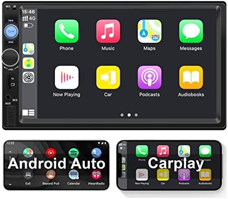 Автомобилна стерео Regetek, съвместима с Apple CarPlay и Android Auto, двоен сензорен екран Din 7 в арматурното табло, Bluetooth, Автомагнитола