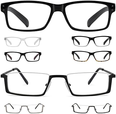 Очила за четене GUD 8 Двойки Леки Класически Правоъгълни Ридеров за Жени и Мъже +2.25
