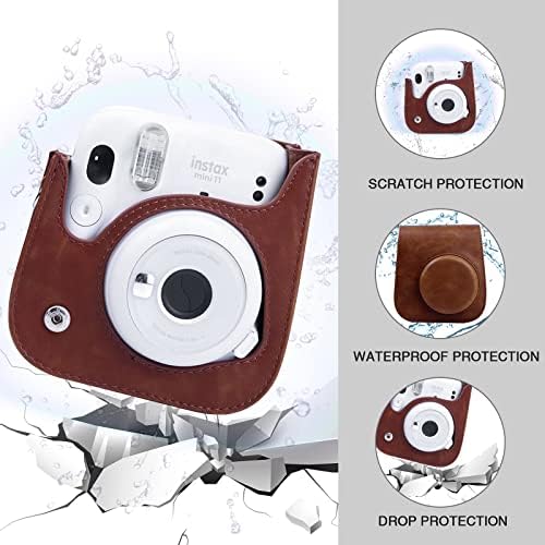 Защитен калъф за фотоапарат WOGOZAN, съвместим с камери миг печат Fujifilm Mini 11/9/8/8 +, с Регулируема пагон (Ретро кафяв)
