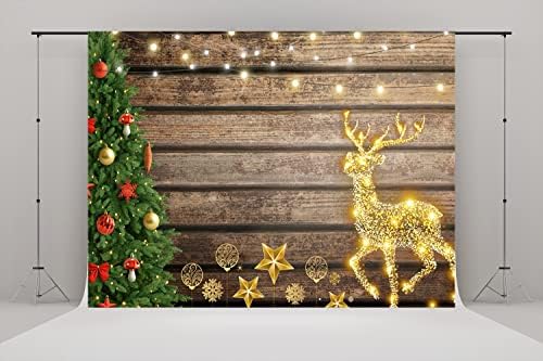 8x8ft Коледен Ретро Дървена Фон Коледно Дърво, Коледни Светлини лосове Дядо Коледа Малка Звезда Фон за Семейна Фестивала Украса Подпори