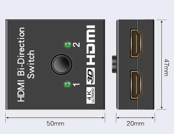 HDMI превключвател, 4K, HDMI-Сплитер, 2 порта, Двупосочен Ръчен превключвател, 2 x 1/1 x 2 Взаимосвързани HDMI, поддържа HD 1080P, 3D, 4K