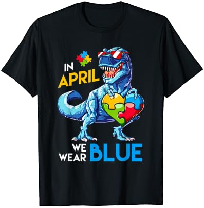Информираността За аутизма Trex Дино Динозавър Динозавър Динозавър Носи Синята Тениска За Момчета