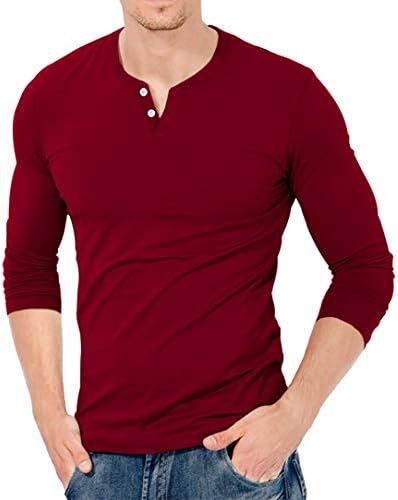 KUYIGO Мъжки ризи Henley Slim Fit с Къс/Дълъг ръкав, Напомпани Модерни Ежедневни Блузи от Памук Ризи