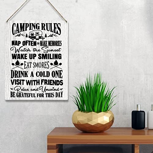 Забавни Правила за Къмпинг Дървена Табела Знак Стенен Селска Къща, Селска Къмпинг Знаци за Домашно Къмпинг Декор Подаръци