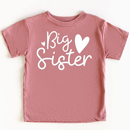Тениска Olive Обича Apple с Надпис Big Sister Hearts Sibling Reveal за новородени и по-младите момичета, Дрехи за братя и Сестри