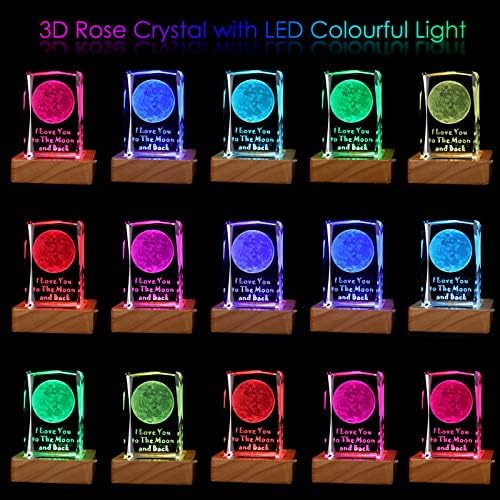 PAPIZA Crystal Glass Cube Art със стойка - 3D Лунен Кристална Топка с Цветни led основание Подаръци за Свети Валентин за Майки, Коледа, Годишнина, рожден Ден за Приятелка, Съпруга, Н?