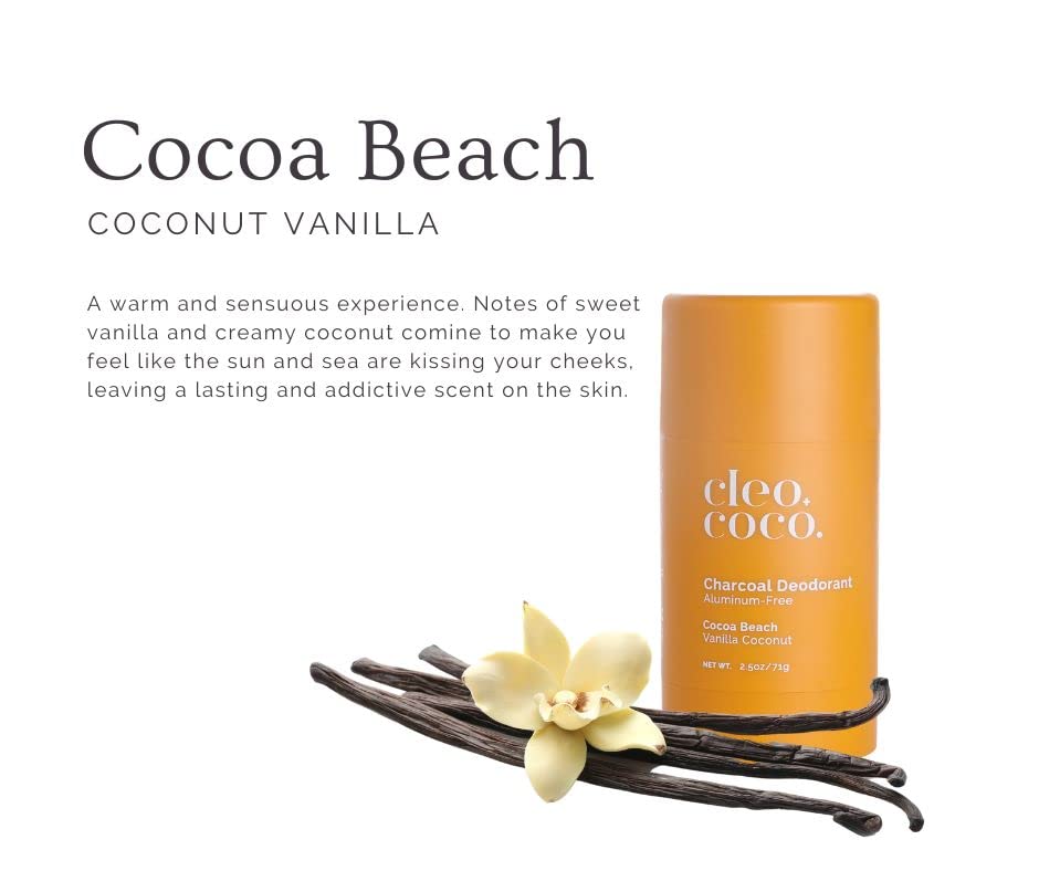Натурален Дезодорант Cleo + Coco за жени и мъже, без алуминий, с кокосово масло, активен въглен за 24-часова защита мирис, Направено