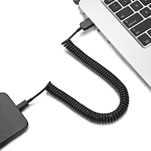 Пружинен USB Type C Кабел 3,2 Метра Навити USB удължителен кабел Черен, Кабел за Бързо Зарядно устройство за мобилен телефон