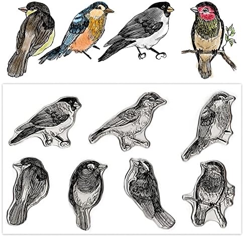 7 БР. Птици Прозрачни Печати за Направата на Картички и водене на дневник, Клоните на дърветата Силиконови Печати Птици, Гумени
