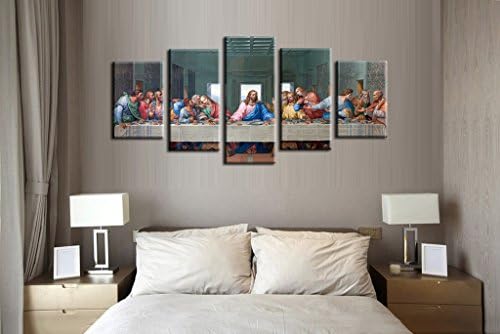 Исус на Тайната Вечеря Стенни Художествена картина, Платно, Украса за дома, 5 парчета, Опъната, готова да бъде обесен (8x12
