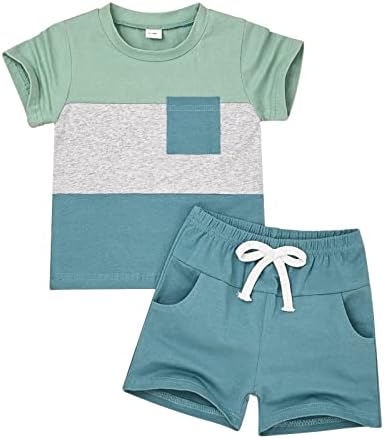 DOMOABEI/ Облекло за малки Момчета, Летни Дрехи За малки Момчета, Риза в стил Мозайка с Къс ръкав, Панталони с джобове, Комплект
