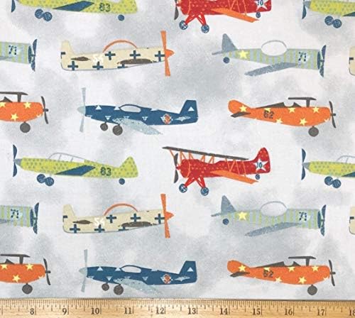 1 Ярд - Реколта самолети Самолети, от светло-сива памучна тъкан (Отлични за капитониране, шиене, занаяти, възглавници и още много Други) 1 Ярд X 44