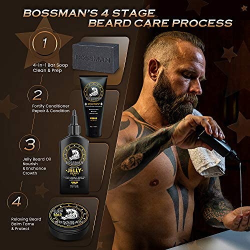 Мъжки сапун Bossman в опаковка 6 броя 4 в 1 – Натурално Органично средство за измиване на брадата, Шампоан, Препарат за измиване на тялото, сапун за бръснене и Баня - Необ?
