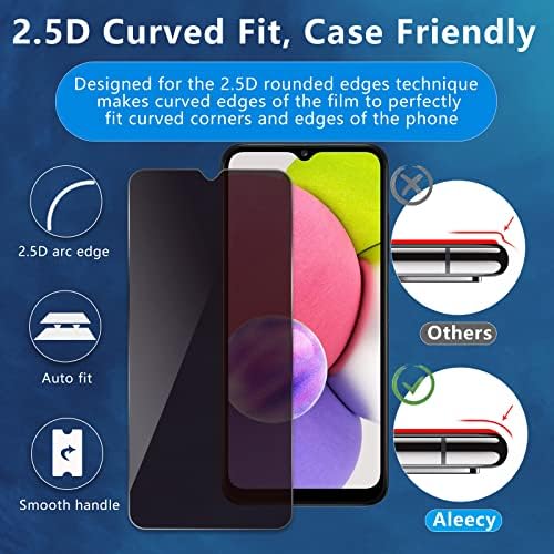 (2 опаковки) Съвместима с Samsung Galaxy A03 Защитно фолио за екран за поверителност, Антишпионская филм от закалено стъкло, твърдост 9H HD,