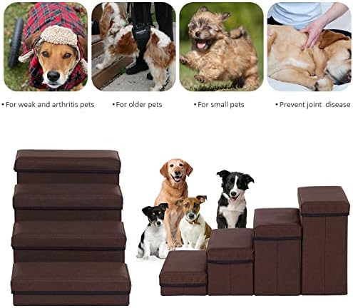 LEMONDA 4-Степенна Сгъваема Стълба за Кучета, Сгъваема Стълба за Кучета с 4 Чекмеджета, за Съхранение за Високо Легло и Диван, Стремянка