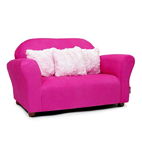 Детски диван Keet от плюш с възглавници, ярко розово