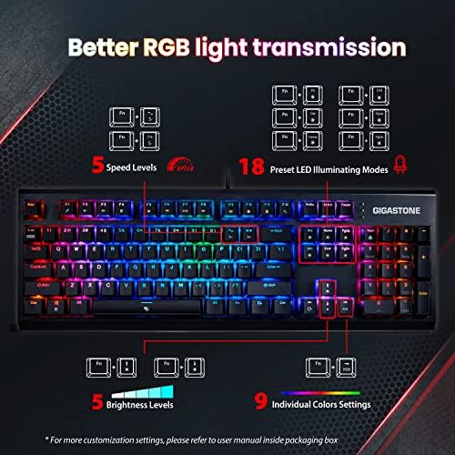 Механична клавиатура Gigastone 4 Pack GK-12, Осезаемо преминаването кафяв цвят, детска клавиатура с дъгова RGB LED подсветка, точно тактильная обратна връзка, Пълна защита от о?