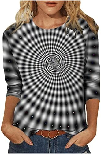 3D Ризи за Жени, Забавно Оптична Илюзия, Графични Главозамайваща Тениски, Блузи, Ежедневни Базови Блуза с Кръгло Деколте и