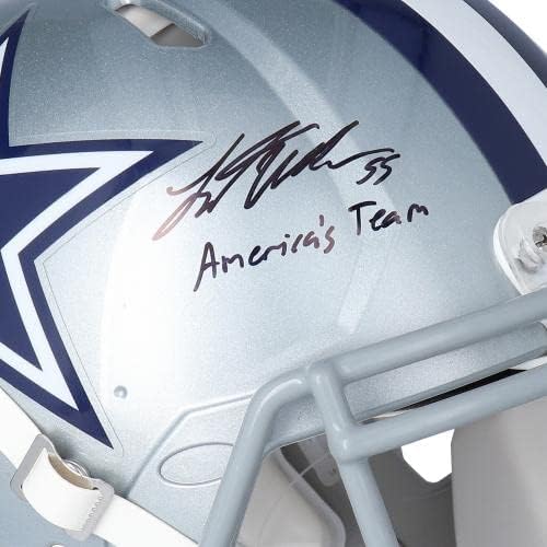 Автентичен шлем Лейтън Вандера Аш Далас Ковбойз с автограф Riddell Speed и надпис Отбор на Америка - Каски NFL с автограф