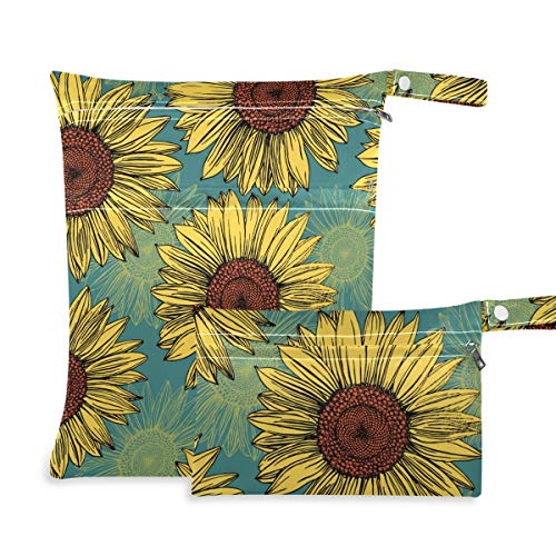 KEEPREAL Blooming Sunflower -C 2 бр. непромокаеми мокри чанти за памперси, мокри торби с голям капацитет, пера, многократно за мокри бански костюми, мръсна спортни дрехи, памперси,