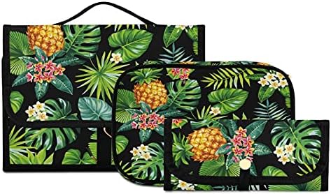 MNSRUU Чанта за тоалетни принадлежности, Хавайски, Безшевни модел С ананас, Тропически Палмови Листа и цветове, Подвесная