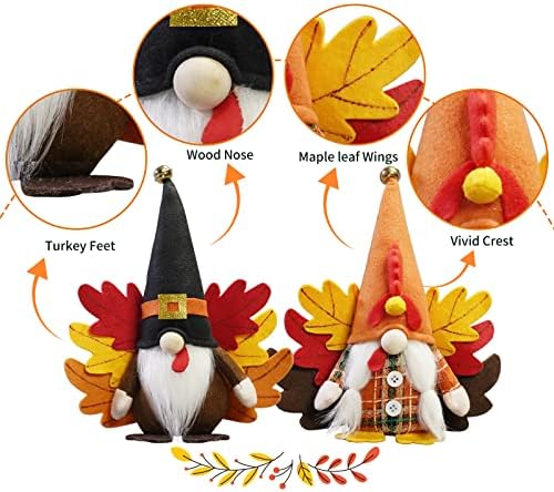 Есента Джудже от Турция, Украса за Джуджетата в Деня на Благодарността, 2 Шведски Джуджета Tomte Ръчно изработени с Крила от Кленов листа,
